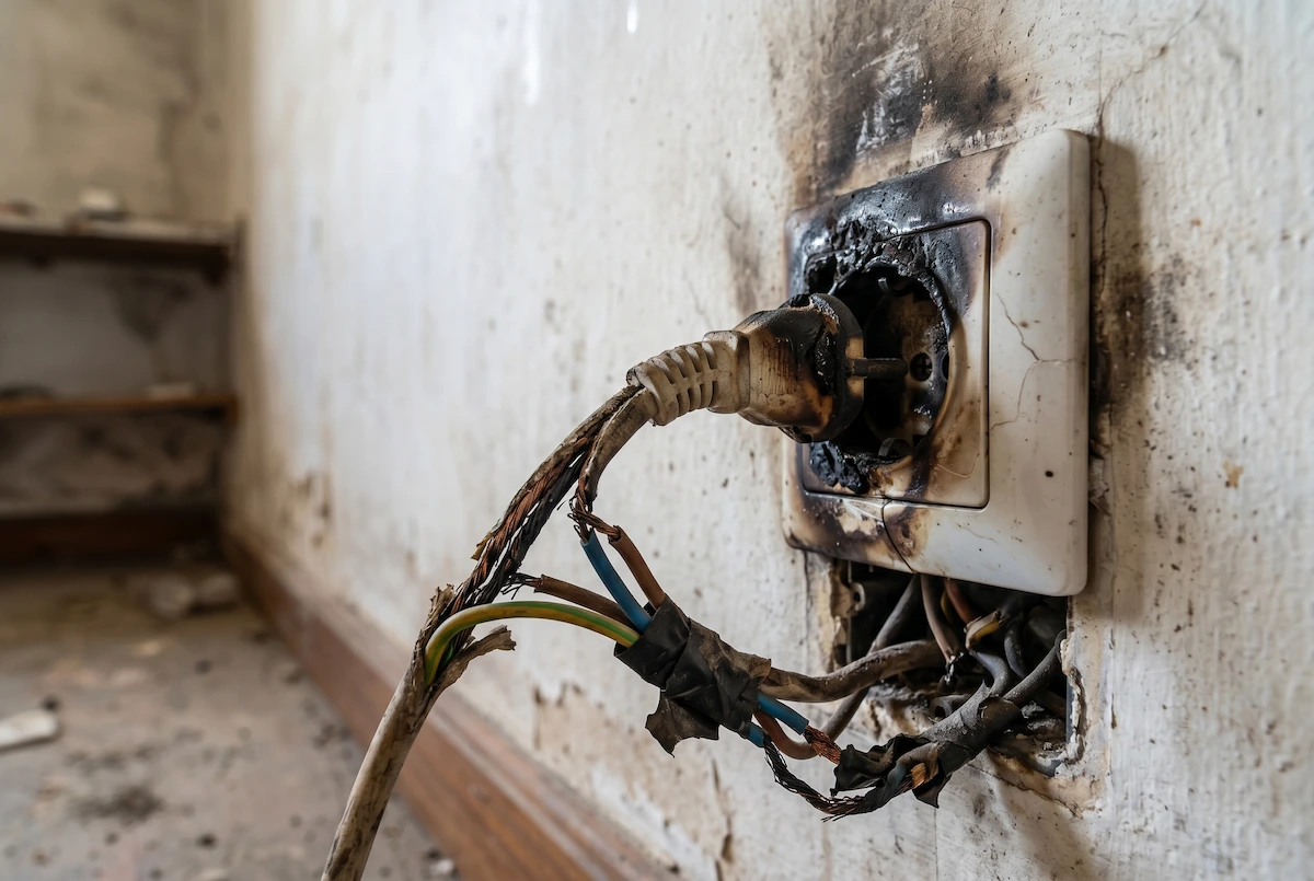 Imagen de un cable enchufado quemados
